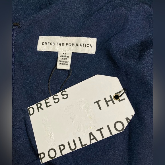 NWT Dress the Population Navy Jordan Ruched Side Front Slit Gown - Sz M - Picture 6 of 8